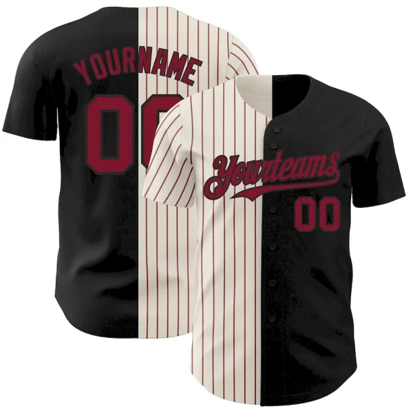 Custom Black Cream-Crimson Pinstripe Authentic Split Fashion Baseball Jersey JLN_74123717