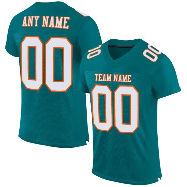 Custom Teal White-Orange Mesh Authentic Football Jersey GIK_73293180