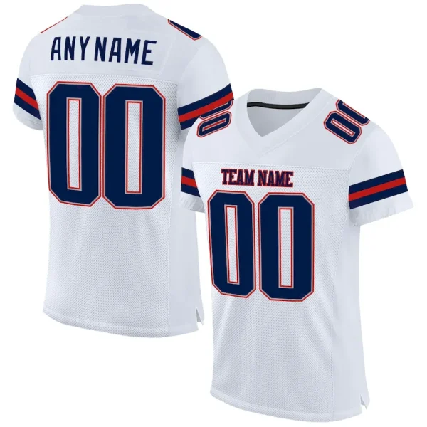 Custom White Navy-Scarlet Mesh Authentic Football Jersey IMY_48219545