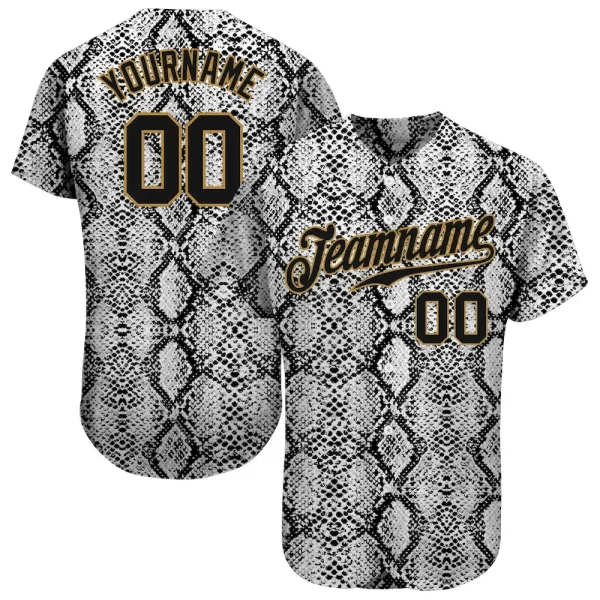 Custom Black Snakeskin Black-Old Gold 3D Pattern Design Authentic Baseball Jersey COX_43693043