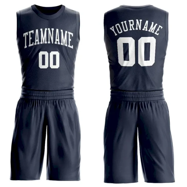Custom Navy White Round Neck Suit Basketball Jersey AKL_83895387