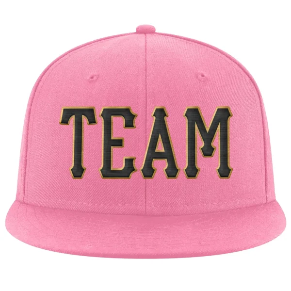 Custom Pink Black-Old Gold Stitched Adjustable Snapback Hat CPQ_45033434