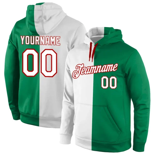 Custom Stitched Kelly Green White-Red Split Fashion Sports Pullover Sweatshirt Hoodie KLU_92223996