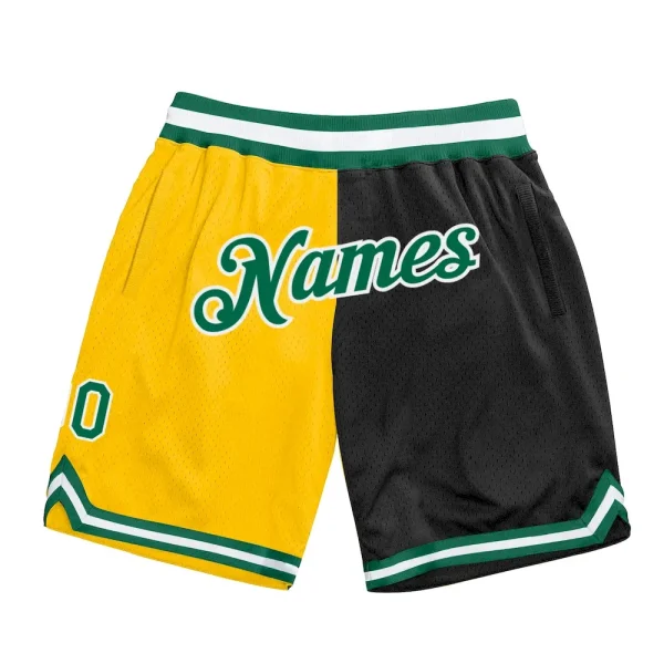 Custom Gold Kelly Green-Black Authentic Throwback Split Fashion Basketball Shorts OQX_47265366
