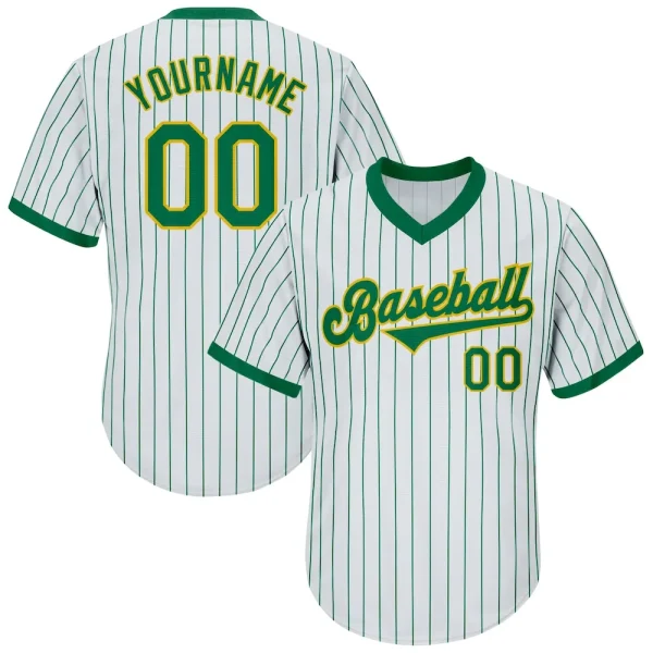 Custom White Kelly Green Pinstripe Kelly Green-Gold Authentic Throwback Rib-Knit Baseball Jersey Shirt EJN_99765286